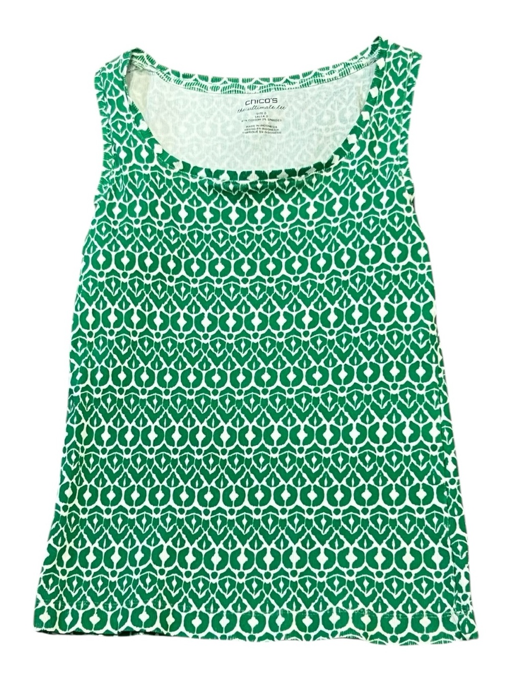 Chico's Green & White Geometric Tank Top Chico’s Size 0